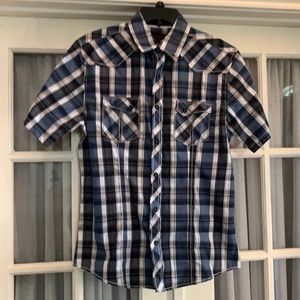 Studio 10 blue plaid buttondown short sleeve shirt Size L